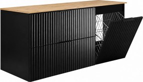 Zestaw mebli łazienkowych z koszem i blatem, czarne uchwyty, czarny/dąb craft, 120 x 46 x 58,6 cm