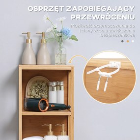 Szafka łazienkowa kleankin, 3 półki, 2 szuflady, bambus, 30 cm x 30 cm x 140 cm, naturalny | Aosom PL