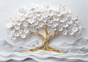 Obraz na szkle – Eleganckie drzewo życia 3D pełne kwiatów (70x50 cm)