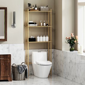 HOMCOM Półka na Toaletę 3 Poziomy, Osadzająca Miejsce, Naturalne Drewno 69 x 25,5 x 181 cm