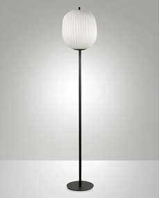 Lampa podłogowa Domizia z metalu i dmuchanego szkła, kolor czarny, oprawka E27 40W, elegancki design, w zestawie ściemniacz natężenia światła