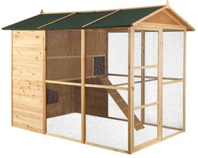 Kurnik z drewna z wybiegiem – 10 kury – 266 × 174 × 205 cm (dł. × szer. × wys.) – kolor naturalny - FERAS