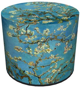 Okrągła tapicerowana niebieska pufa z drzewkiem H0-A50