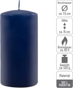 Świece dekoracyjne niebieskie 2 sztuki 15x7,5 cm parafina