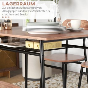HOMCOM Zestaw stolik stołowy z krzesłami do jadalni, design przemysłowy, 110 cm x 70 cm x 75 cm, Brąz