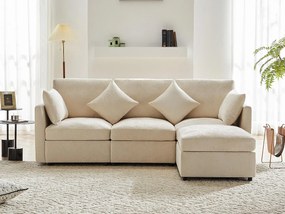 Narożnik 3-osobowy - z modułowym podnóżkiem - żakard - beżowy