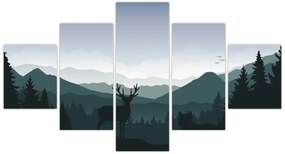 Obraz - Jeleń z wilkiem w skałach (125x70 cm)