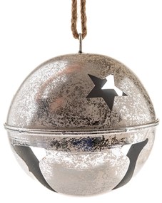 Metalowy zawieszany dzwoneczek o średnicy 15,5 cm,kolor srebrny, rustykalny