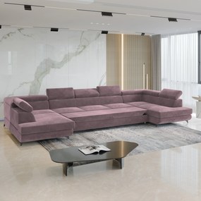 Masseno Narożnik URMANO z funkcją spania i pojemnikiem na pościel Narozniki U, Rozkładana sofa - Wrzosowy, MONOLITH 62