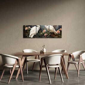 Obraz - Białe żurawie (z zegarem) (90x30 cm)