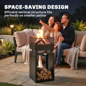 Outsunny Palenisko 39 x 39 x 87 cm z miejscem na drewno, kratką na węgiel i regulowanymi nóżkami, czarne | Aosom PL