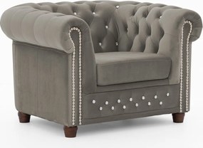 Szary aksamitny fotel typu chesterfield York Blik – Ropez