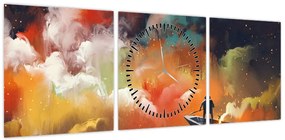 Obraz - człowiek unoszący się w kosmosie (z zegarem) (90x30 cm)
