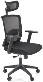 Czarny ergonomiczny fotel obrotowy z regulowanym zagłówkiem - Kenzo
