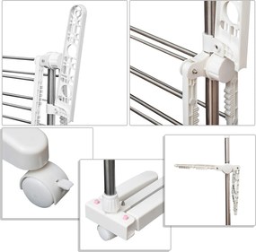 HOMCOM Suszarka na pranie składana z kółkami 3 poziomy regulowana wieszak na ubrania 80-142x55x152 cm | Aosom PL