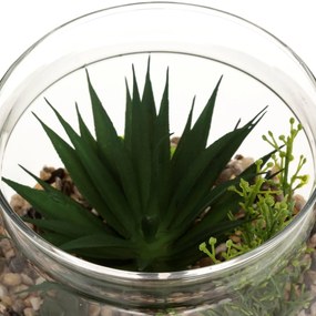 Sztuczne kwiaty doniczkowe, wys. 17,5 cm, w szklanym terrarium na podstawie