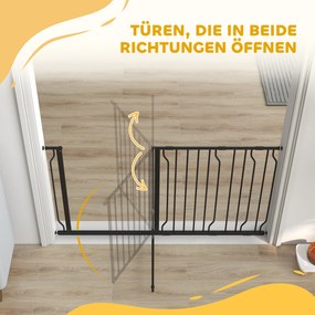 PawHut Bramka Ochronna dla Psów z Systemem Dwustronnego Otwierania, Zamocowanie Ścienne z Przyciskiem, Regulowana od 75 do 145 cm