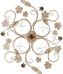 Iris - Lampa sufitowa z lakierowanego żelaza w kolorze kości słoniowej z dekoracją w kolorze starego złota, 6 świateł - Ø79 X 67 - BL169-PL6-AV