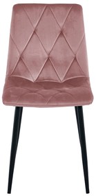 Różowe aksamitne krzesło do jadalni LIBRA z czarnymi nogami
