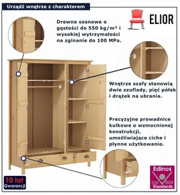 Trzydrzwiowa klasyczna szafa miodowy brąz K2-W15