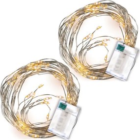 Oświetlenie LED srebrny przewód, zestaw 2 szt, ciepła biel,