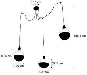 Lampa wisząca czarna 3-punktowa z lusterkiem czołowym czarna z możliwością przyciemniania - Cava Luxe Nowoczesny Oswietlenie wewnetrzne