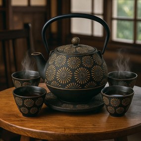 Dzbanek żeliwny z czarkami i podstawką KOGA, 1200 ml