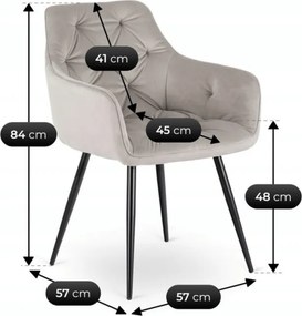 Krzesło Tapicerowane do Salonu MODESTO Szare Welurowe Nowoczesne Loft