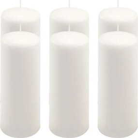 Zestaw świec słupkowych, 20 cm, Ø 7,5 cm, biały, 6 szt.