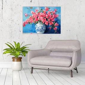 Obraz na szkle - Wazon z różowymi kwiatami (70x50 cm)
