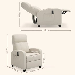 HOMCOM Fotel relaks fotel TV z wibracyjnym masażem, funkcja leżanki, 2 punkty masażu, pilot, 68 x 88 x 98 cm kremowy | Aosom PL