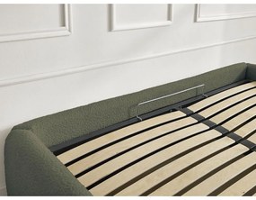 Ciemnozielone tapicerowane łóżko dwuosobowe ze schowkiem/bez zagłówka ze stelażem 180x200 cm Inera – Bobochic Paris