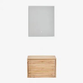 Zestaw Wiszących Mebli Łazienkowych 60x45 Cm Z Drewna Deleyna Naturalna & Without Sink & Prostokątna Lampa Led I Przeciwmgielna 60x70 Cm - Sklum