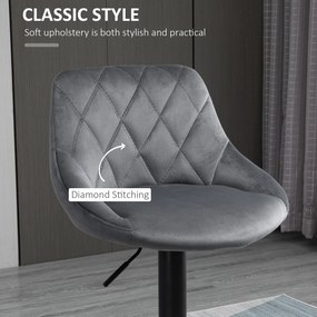 HOMCOM Zestaw 2 hokerów, regulowany hoker z oparciem, welurowy wygląd, metalowa konstrukcja, podnóżek, obrotowy, ciemnoszary