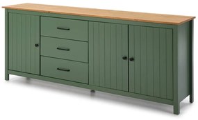 Zielono-naturalna niska komoda z litego drewna sosnowego 190x80 cm Miranda – Marckeric