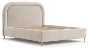 Beżowe tapicerowane łóżko dwuosobowe ze schowkiem i stelażem 180x200 cm Mija – Maison de Rêve