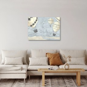 Obraz - Balony nad miastem, zimne odcienie (70x50 cm)