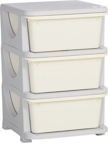 HOMCOM Pudełka do Przechowywania dla Dzieci, 3 Duże Szuflady, Zaokrąglone Krawędzie, Plastik, 37x37x56,5 cm, Kremowy