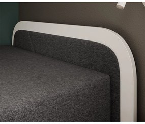 Białe/ciemnoszare tapicerowane/z płyty wiórowej łóżko jednoosobowe ze schowkiem z materacem 80x190 cm Parys – ELTAP