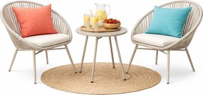 Beżowy zestaw do ogrodu 2 krzesła i stolik kawowy F0-L52