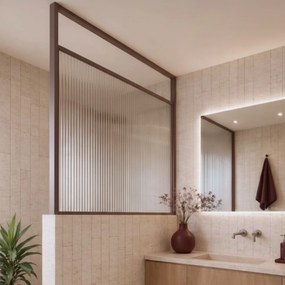 Massi Ścianka prysznicowa w niebieskiej ramie ARTE WELLE Half szkło transparentne | Różne kolory | Różne rozmiary : Kolor - Taupe (RAL 7006), Kolor szkła - Przezroczyste , Rozmiar - 80 x 160 cm