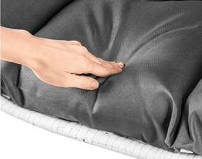 Białe wiszące krzesło KOKON ze stojakiem, szara poduszka