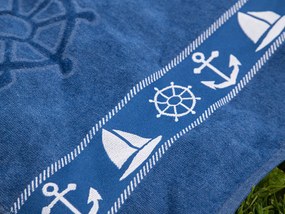 Ręcznik plażowy KOTWICA I KOŁO STEROWE niebieski
