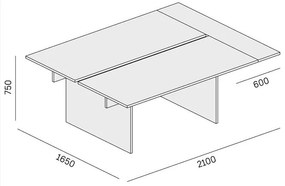 Biurko double SOLID + 1x rozszerzenie blatu, 210x165 cm, orzech