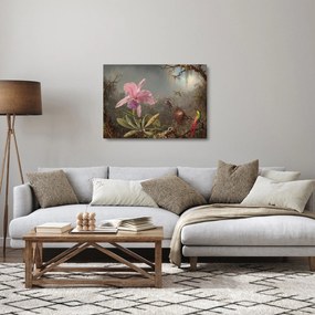 Obraz na szkle - Martin Johnson Heade, Cattleya Orchid and Three Hummingbirds, reprodukcje (70x50 cm)