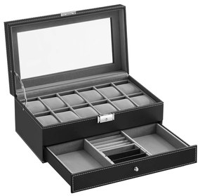 Kasetka na zegarki 12 sztuk, elegancka, czarna, na Biżuterię JWB012G01V1