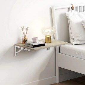 HOMCOM Składane biurko ścienne, 60x40 cm, oszczędzające miejsce wiszące biurko z zaokrąglonymi narożnikami, do home office, salonu, sypialni, kuchni, dąb