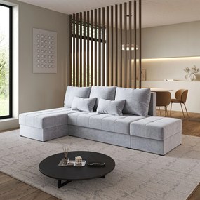 Masseno Narożnik NORVI z funkcją spania i pojemnikiem na pościel Narozniki L, Rozkładana sofa - Jasnoszary, PAROS 05