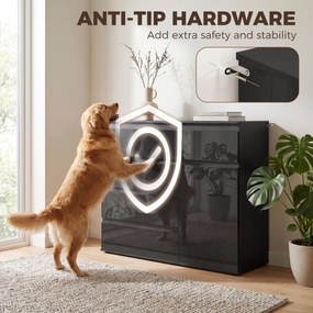HOMCOM Nowoczesny sideboard, szafka do przechowywania z 5 szufladami, regulowaną półką, drzwiami z cichym domykiem, czarny połysk | Aosom PL