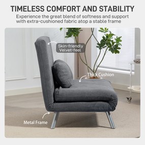 HOMCOM Fotel z funkcją łóżka, design 2-w-1, fotel do spania, łóżko gościnne, materiał pokryciowy, z poduszką, ciemnoszary